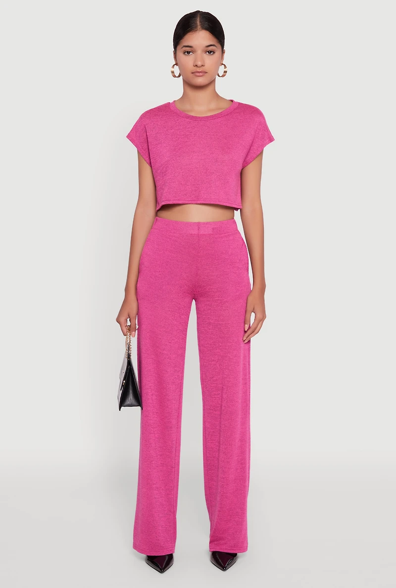 Womens Daisy Pull On Wide Leg Pants, Pink, Size S