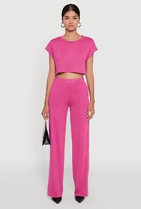 Womens Daisy Pull On Wide Leg Pants, Pink, Size S