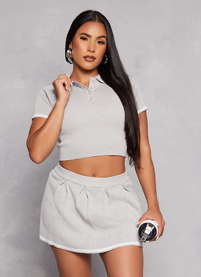 Daisy Contrast Trim Cropped Polo Shirt