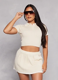 Womens Daisy Contrast Trim Cropped Polo Shirt, Beige, Size M