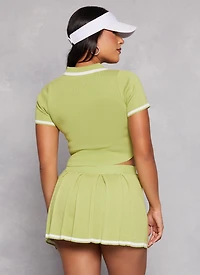 Womens Daisy Contrast Trim Cropped Polo Shirt, Green, Size L