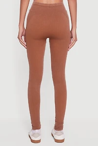 Womens Decorative Stitch Acid Wash Ribbed Knit Leggings,