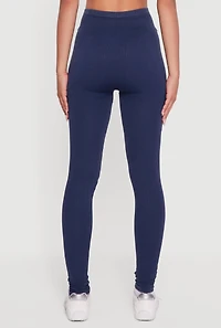 Womens Decorative Stitch Acid Wash Ribbed Knit Leggings,