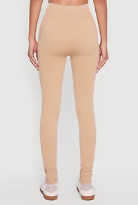 Womens Decorative Stitch Acid Wash Ribbed Knit Leggings, Khaki,