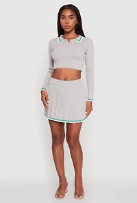 Daisy Contrast Trim Cropped Long Sleeve Polo Shirt