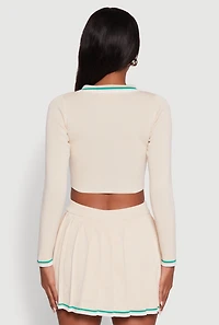 Womens Daisy Contrast Trim Cropped Long Sleeve Polo Shirt,