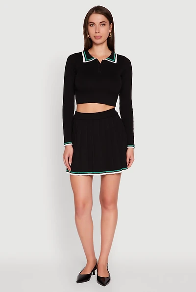 Womens Daisy Contrast Trim Mini Pleated Tennis Skirt,