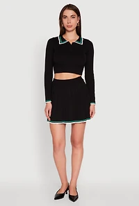 Daisy Contrast Trim Mini Pleated Tennis Skirt