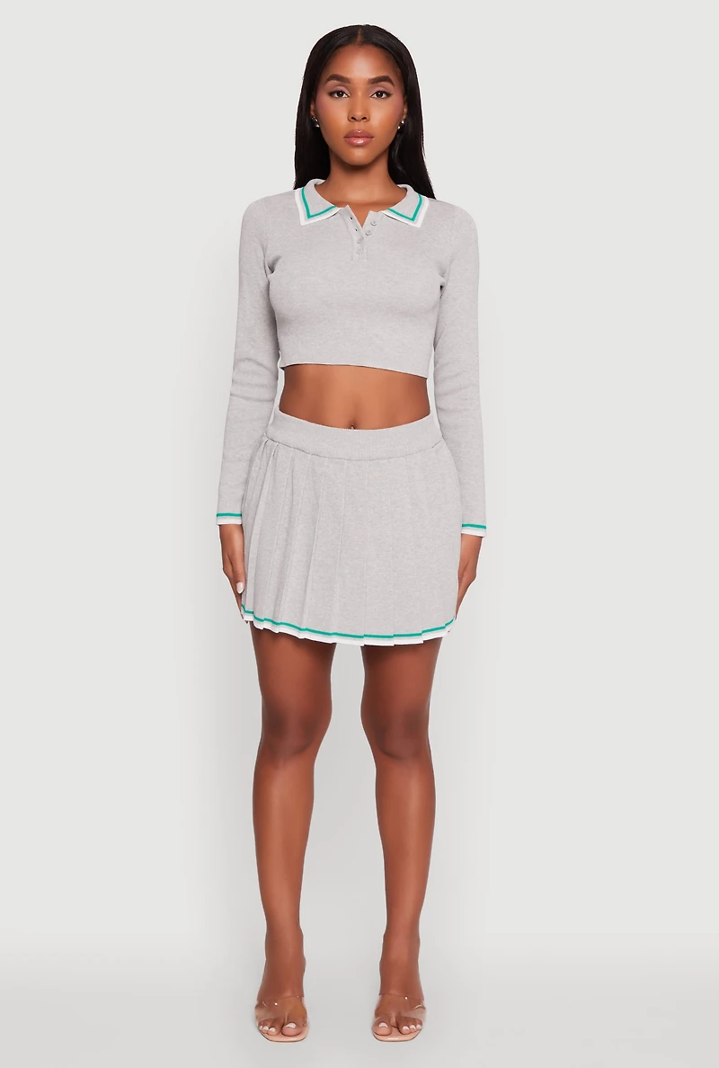 Daisy Contrast Trim Mini Pleated Tennis Skirt