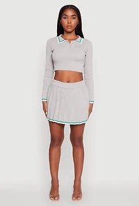 Daisy Contrast Trim Mini Pleated Tennis Skirt