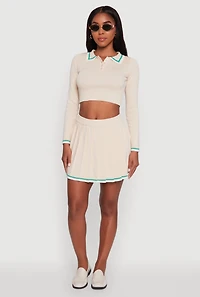 Womens Daisy Contrast Trim Mini Pleated Tennis Skirt,