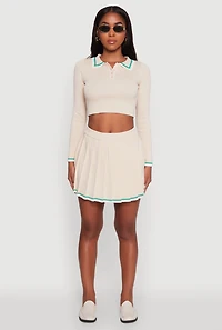 Womens Daisy Contrast Trim Mini Pleated Tennis Skirt,