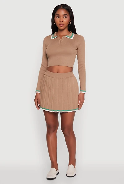 Womens Daisy Contrast Trim Mini Pleated Tennis Skirt,