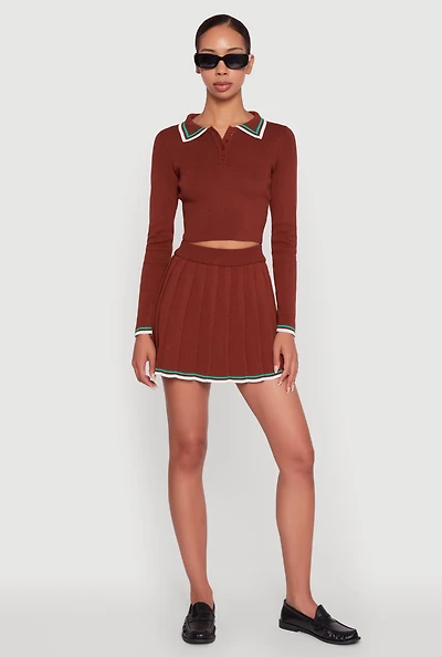 Womens Daisy Contrast Trim Mini Pleated Tennis Skirt,