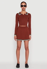 Womens Daisy Contrast Trim Mini Pleated Tennis Skirt,