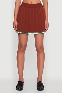 Womens Daisy Contrast Trim Mini Pleated Tennis Skirt,