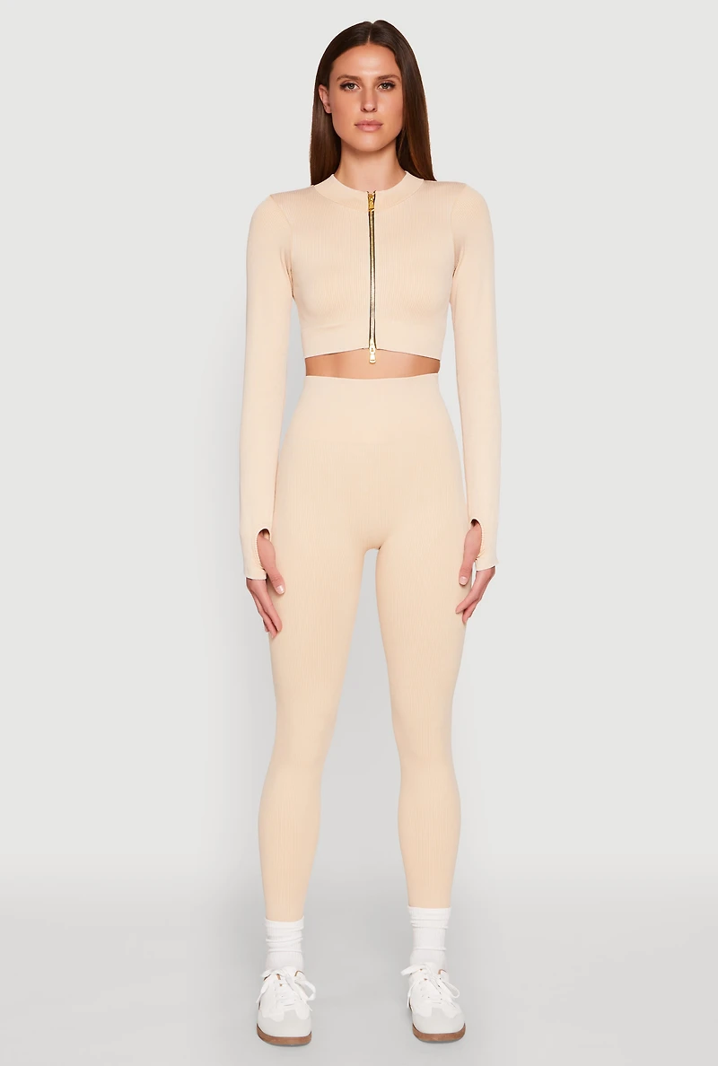 Daisy Ribbed Knit Cropped Track Jacket