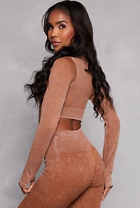 Womens Daisy Ribbed Knit Cropped Track Jacket, Brown,