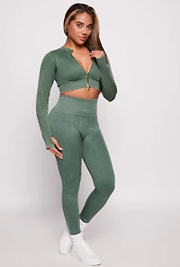 Womens Daisy Ribbed Knit Cropped Track Jacket, Green,