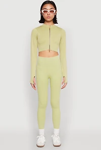 Womens Daisy Ribbed Knit Cropped Track Jacket, Green,