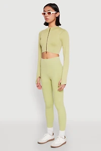 Womens Daisy Ribbed Knit Cropped Track Jacket, Green,