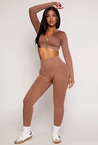 Womens Daisy Ribbed Knit Cropped Track Jacket, Brown,