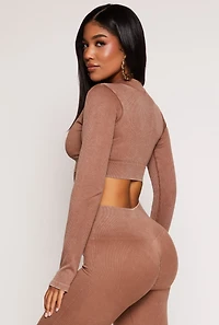 Womens Daisy Ribbed Knit Cropped Track Jacket, Brown,