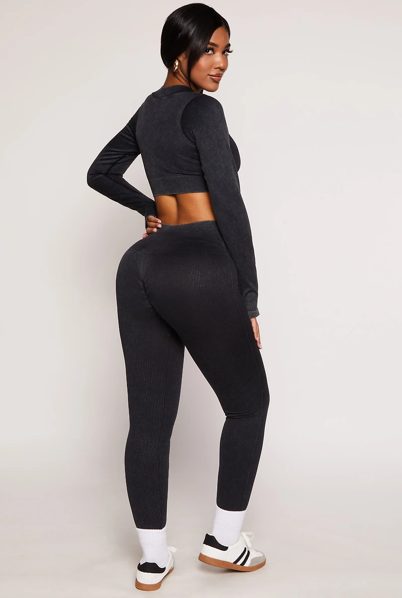 Womens Daisy Ribbed Knit High Waist Leggings, L
