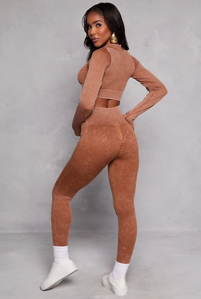 Womens Daisy Ribbed Knit High Waist Leggings,