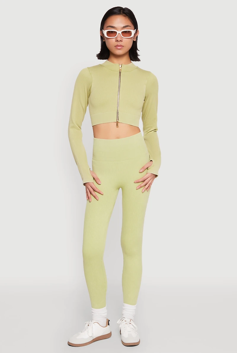 Womens Daisy Ribbed Knit High Waist Leggings,