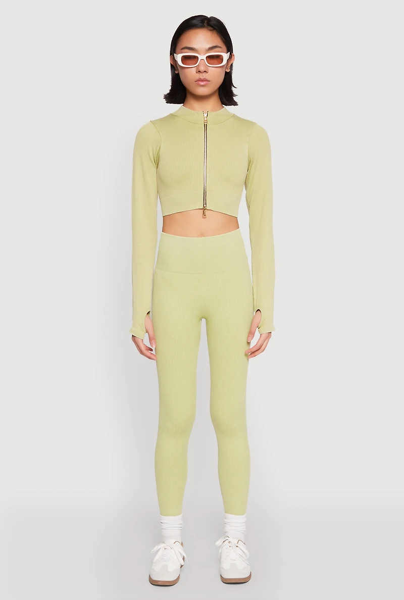 Womens Daisy Ribbed Knit High Waist Leggings,