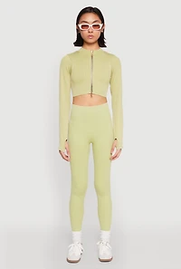 Womens Daisy Ribbed Knit High Waist Leggings,