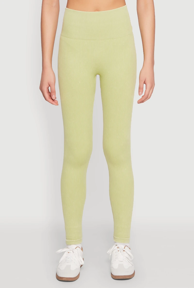 Womens Daisy Ribbed Knit High Waist Leggings,