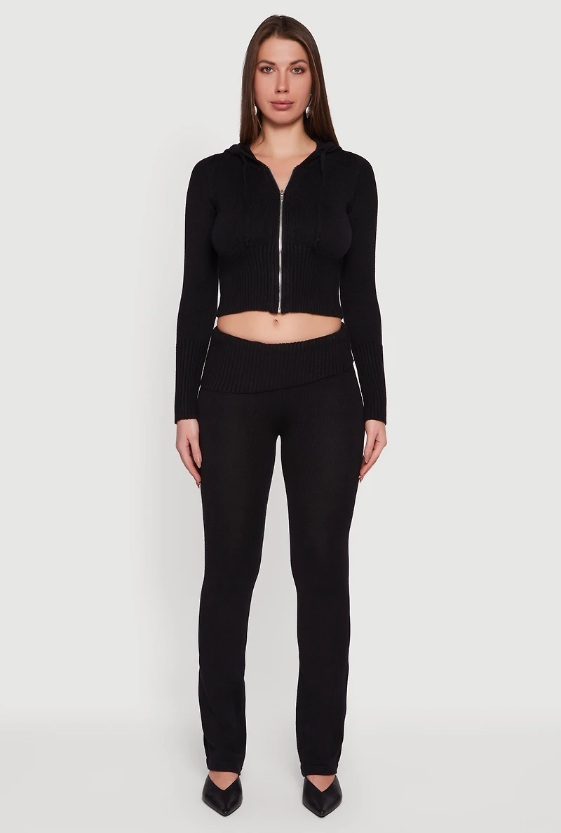 Womens Zip Front Hooded Cropped Sweater, M