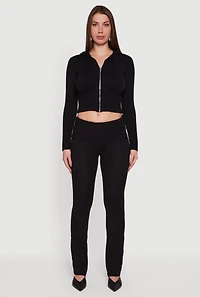 Womens Zip Front Hooded Cropped Sweater, M