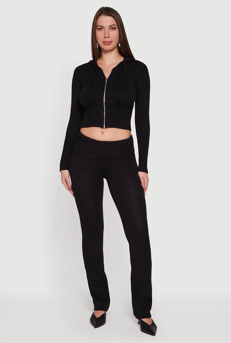 Womens Zip Front Hooded Cropped Sweater, M