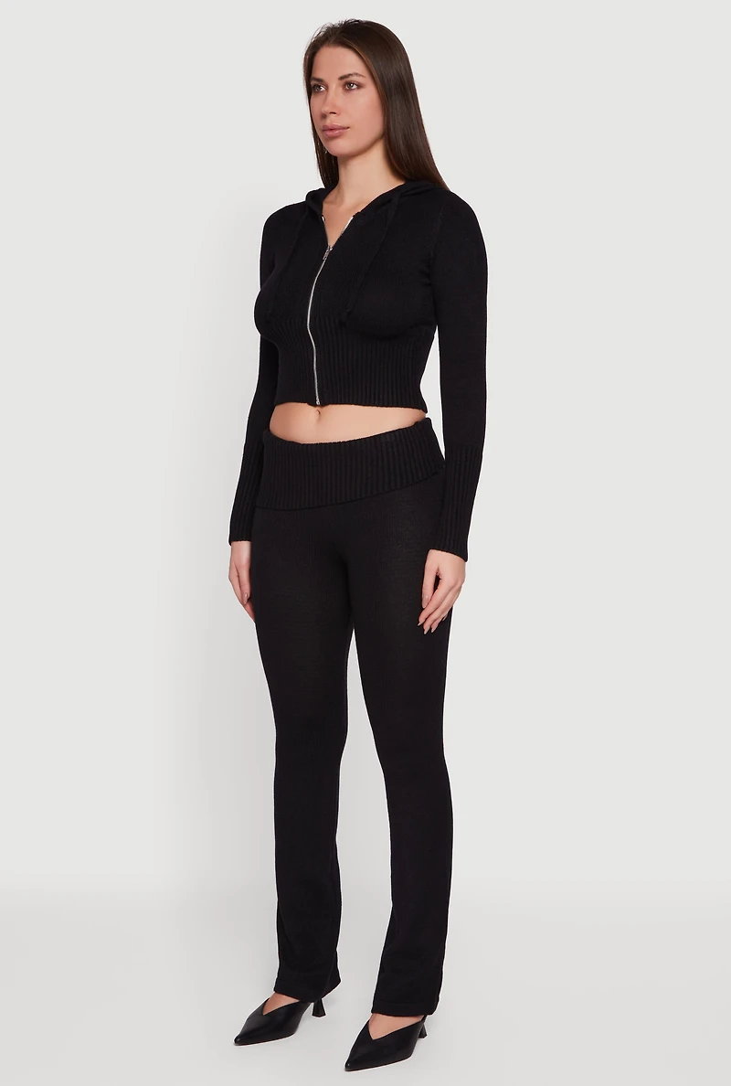 Womens Zip Front Hooded Cropped Sweater, M