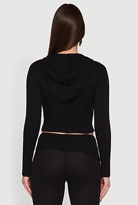 Womens Zip Front Hooded Cropped Sweater, M