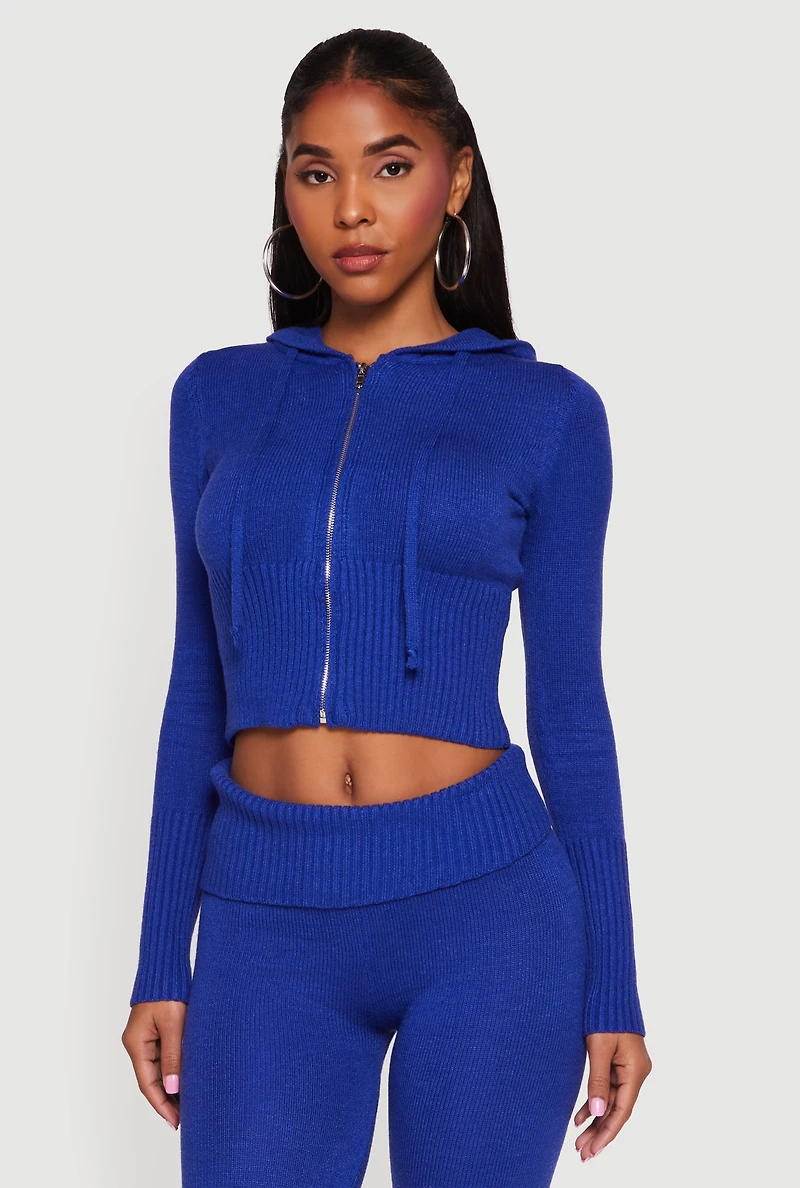 Zip Front Hooded Cropped Sweater