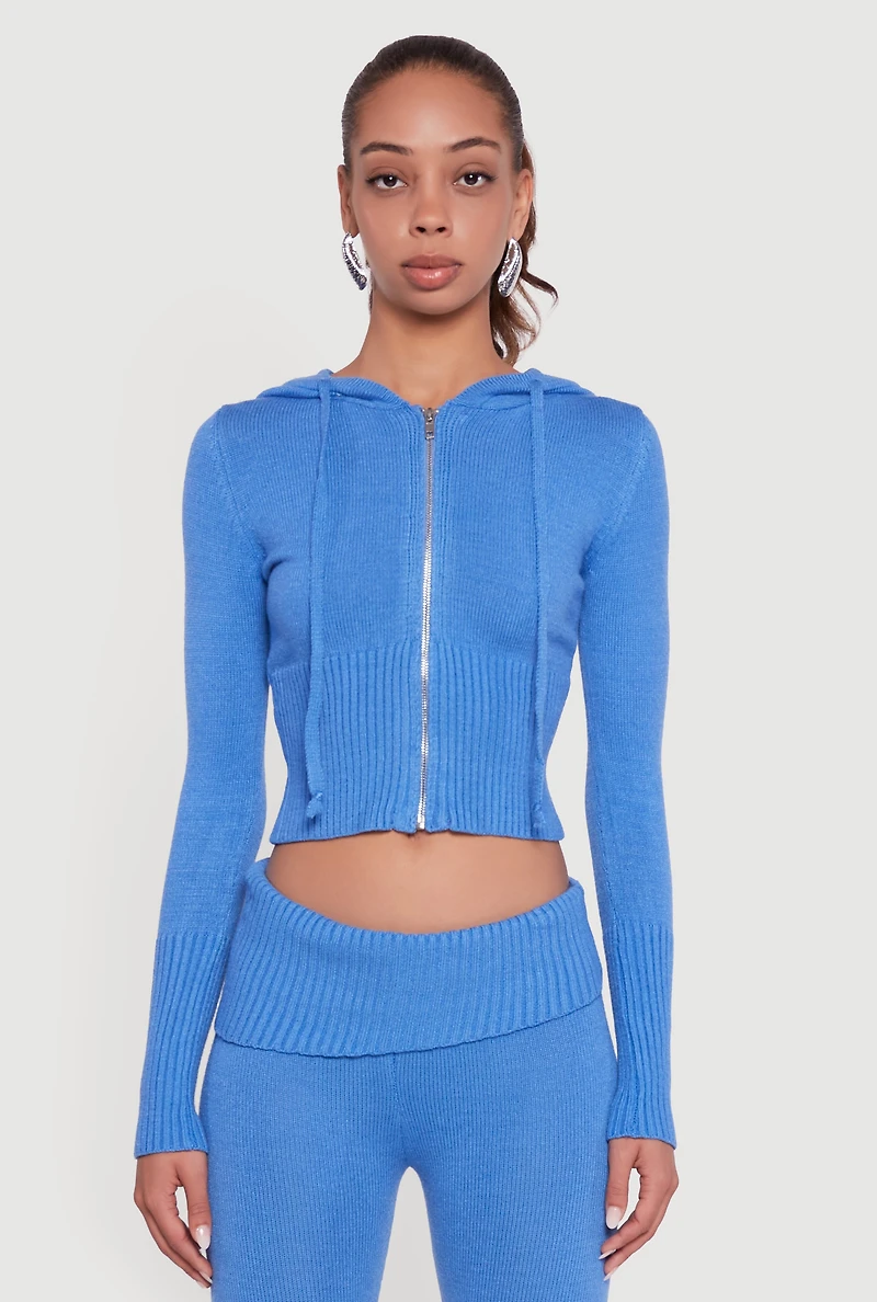 Zip Front Hooded Cropped Sweater