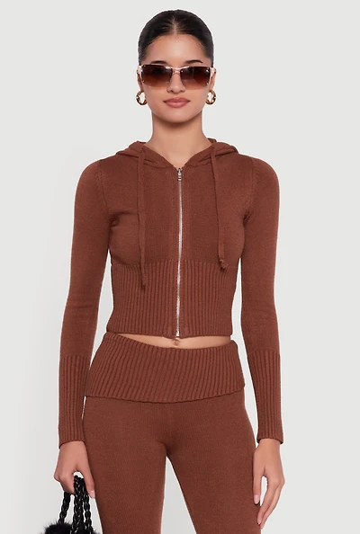 Zip Front Hooded Cropped Sweater