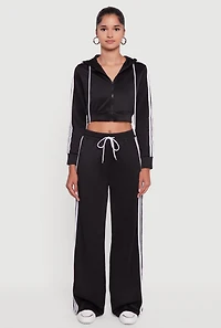 Contrast Trim Hooded Zip Front Cropped Hoodie