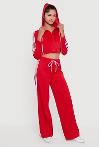 Womens Contrast Trim Hooded Zip Front Cropped Jacket, Red, Size XL