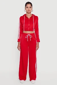 Womens Contrast Trim Hooded Zip Front Cropped Jacket, Red, Size XL