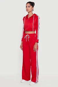Womens Contrast Trim Hooded Zip Front Cropped Jacket, Red, Size XL