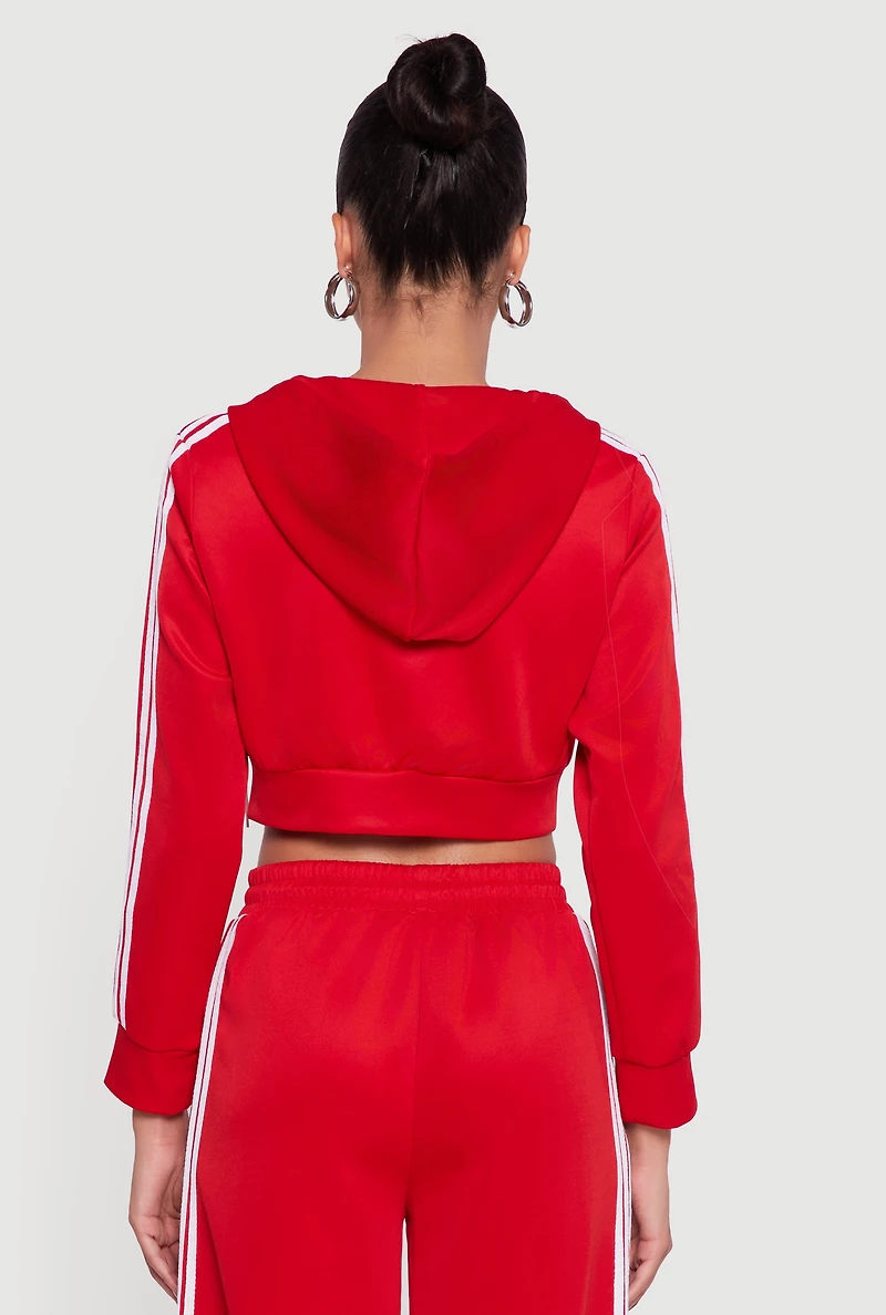 Womens Contrast Trim Hooded Zip Front Cropped Jacket, Red, Size XL