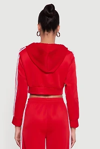 Womens Contrast Trim Hooded Zip Front Cropped Jacket, Red, Size XL