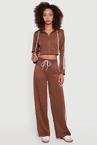 Womens Contrast Trim Hooded Zip Front Cropped Jacket, Brown,