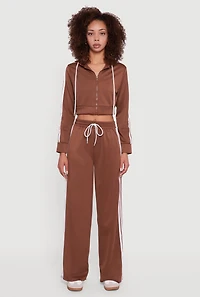 Contrast Trim Hooded Zip Front Cropped Hoodie