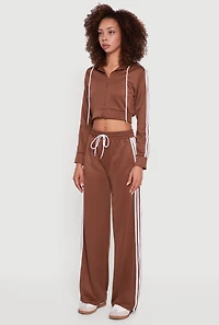 Womens Contrast Trim Hooded Zip Front Cropped Jacket, Brown,